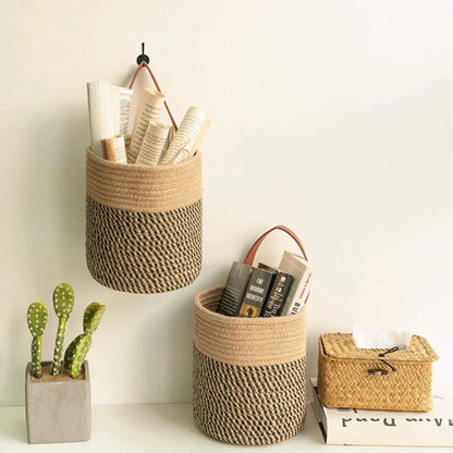 Wall Hanging Woven Jute Cotton Flower Basket