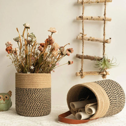 Wall Hanging Woven Jute Cotton Flower Basket