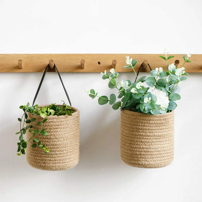 Wall Hanging Woven Jute Cotton Flower Basket