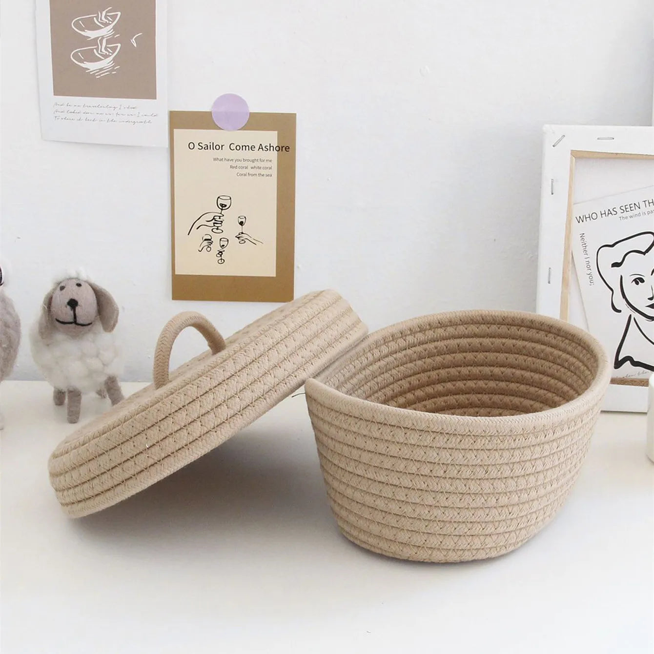 Simple Desktop Storage Baskets Lid Handmade