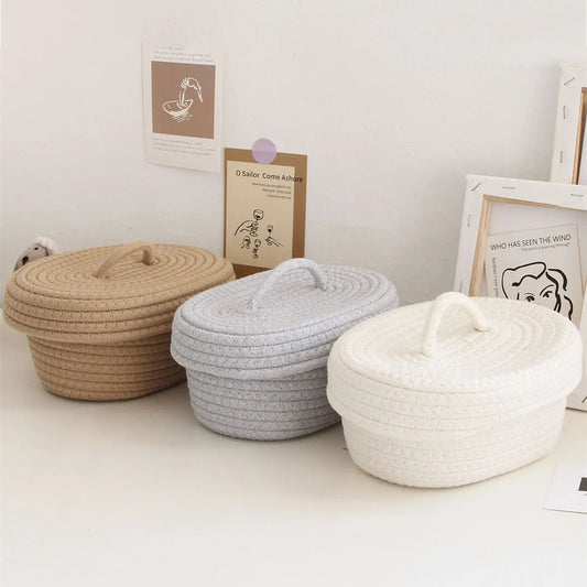 Simple Desktop Storage Baskets Lid Handmade