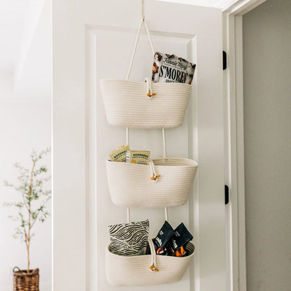 Woven Organizing 3 Tier Hanging Wall Basket