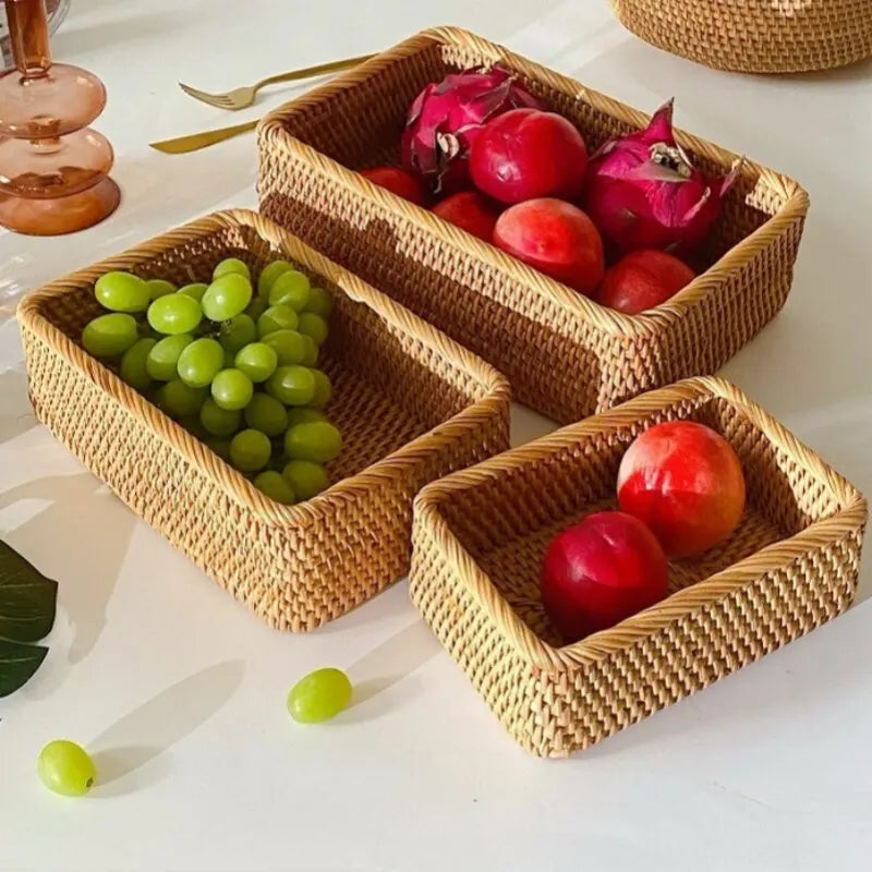 Handwoven Rectangular Rattan Multifunctional Storage Basket