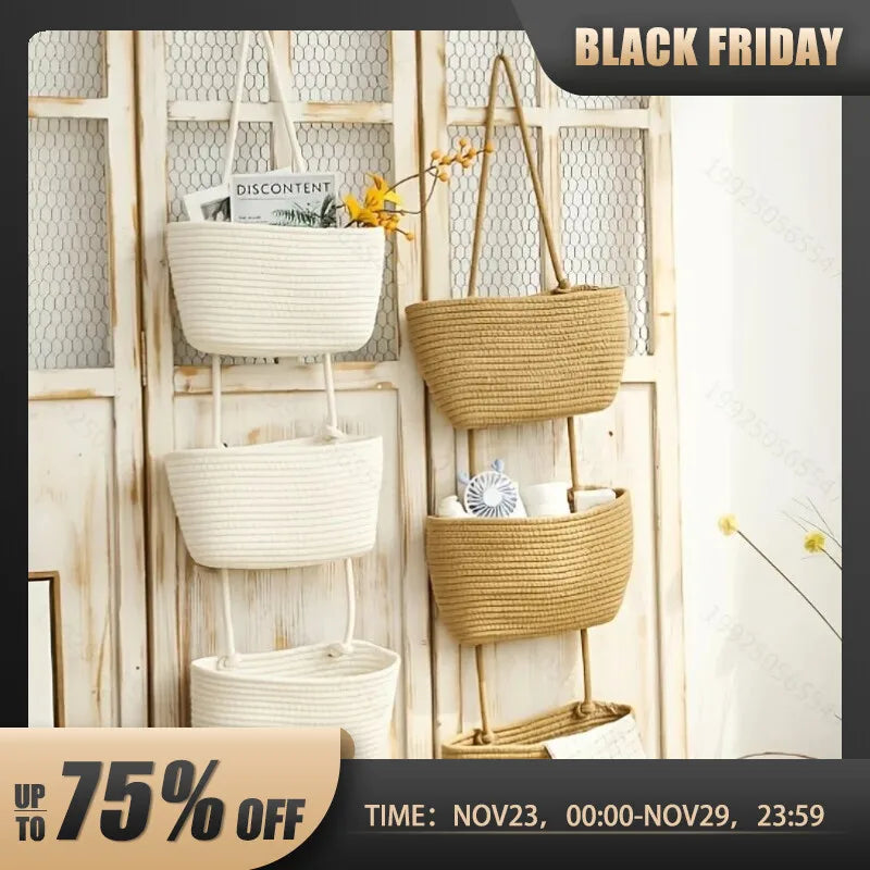 Woven Organizing 3 Tier Hanging Wall Basket