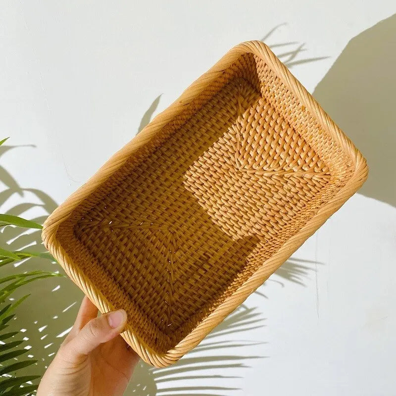 Handwoven Rectangular Rattan Multifunctional Storage Basket