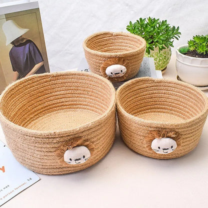 Cartoon Animals Hand Woven Cotton Rope Storage Basket