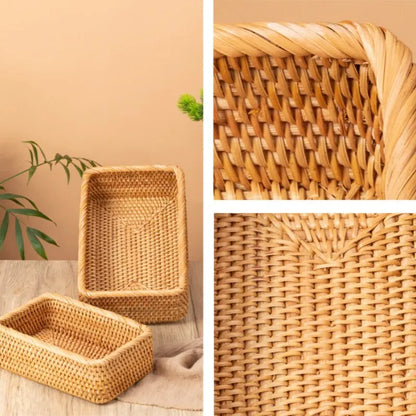 Handwoven Rectangular Rattan Multifunctional Storage Basket