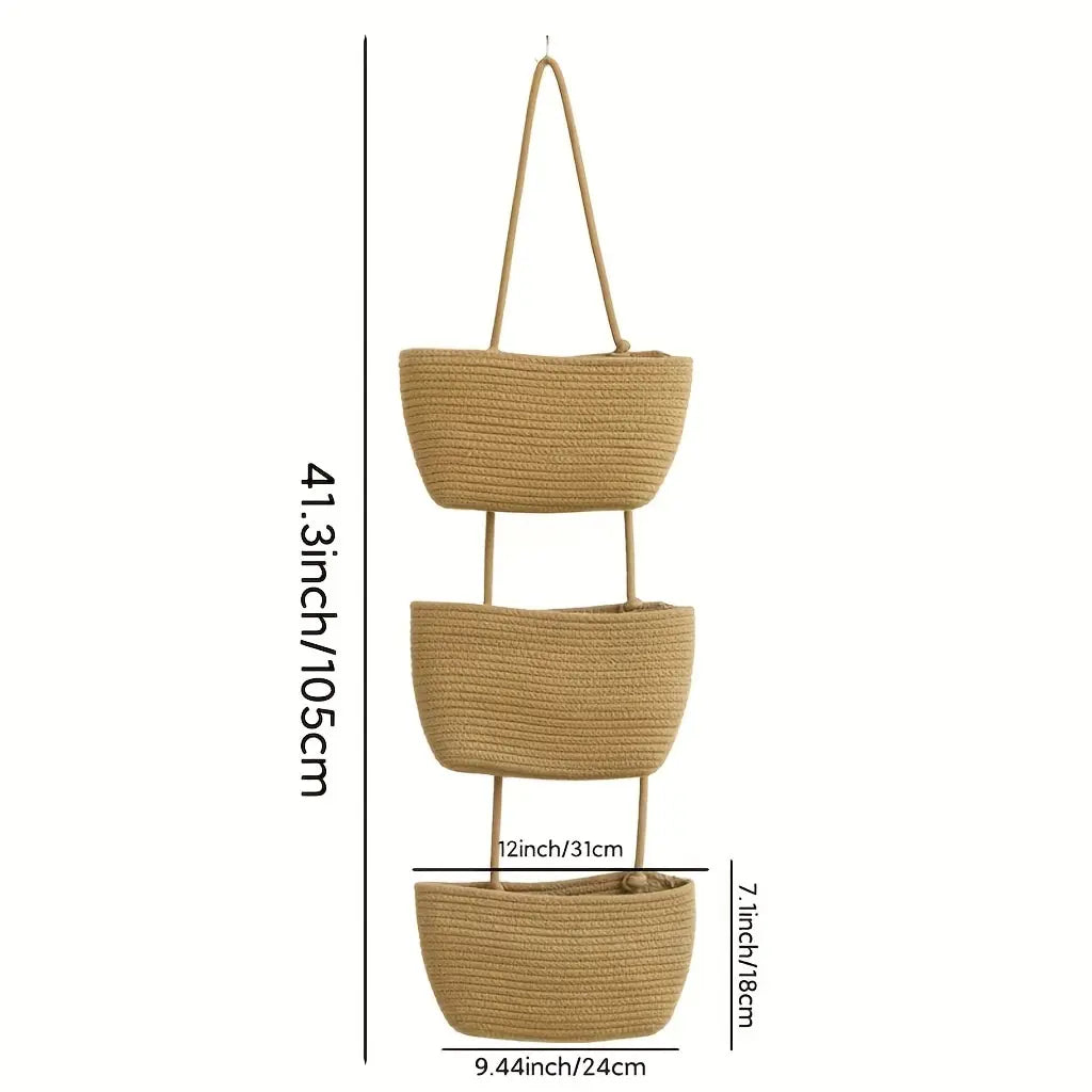 Woven Organizing 3 Tier Hanging Wall Basket