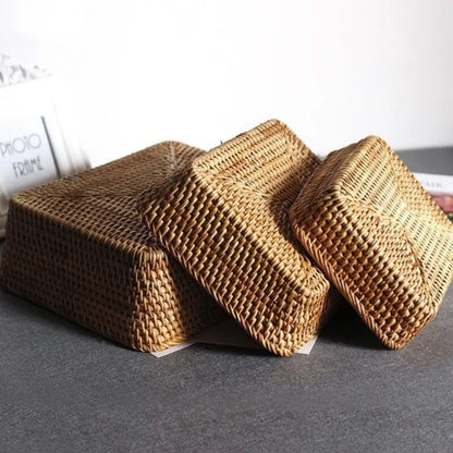 Handwoven Rectangular Rattan Multifunctional Storage Basket